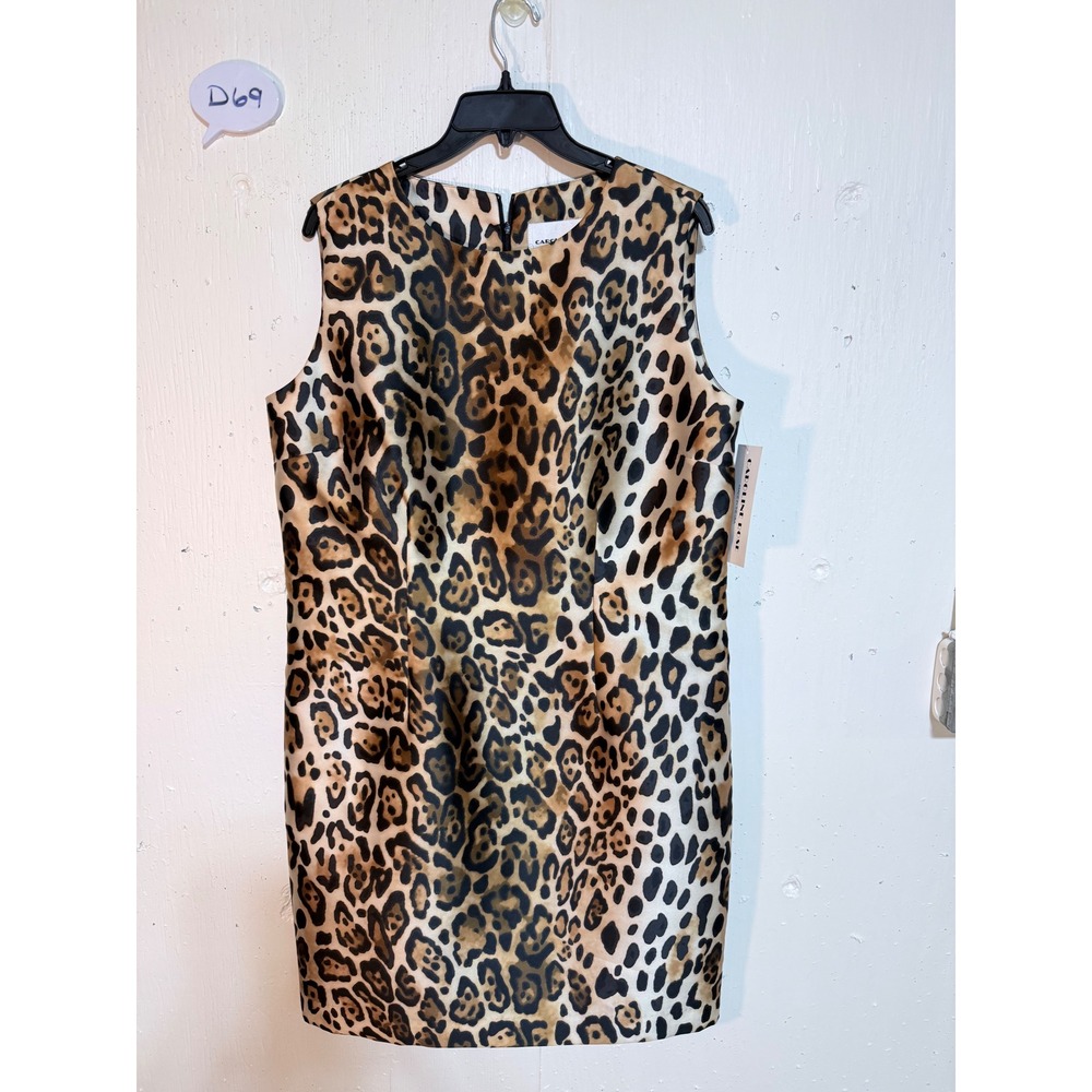 Caroline Rose Womens Leopard Print Sleeveless Shift Dress Brown Black Size M NEW